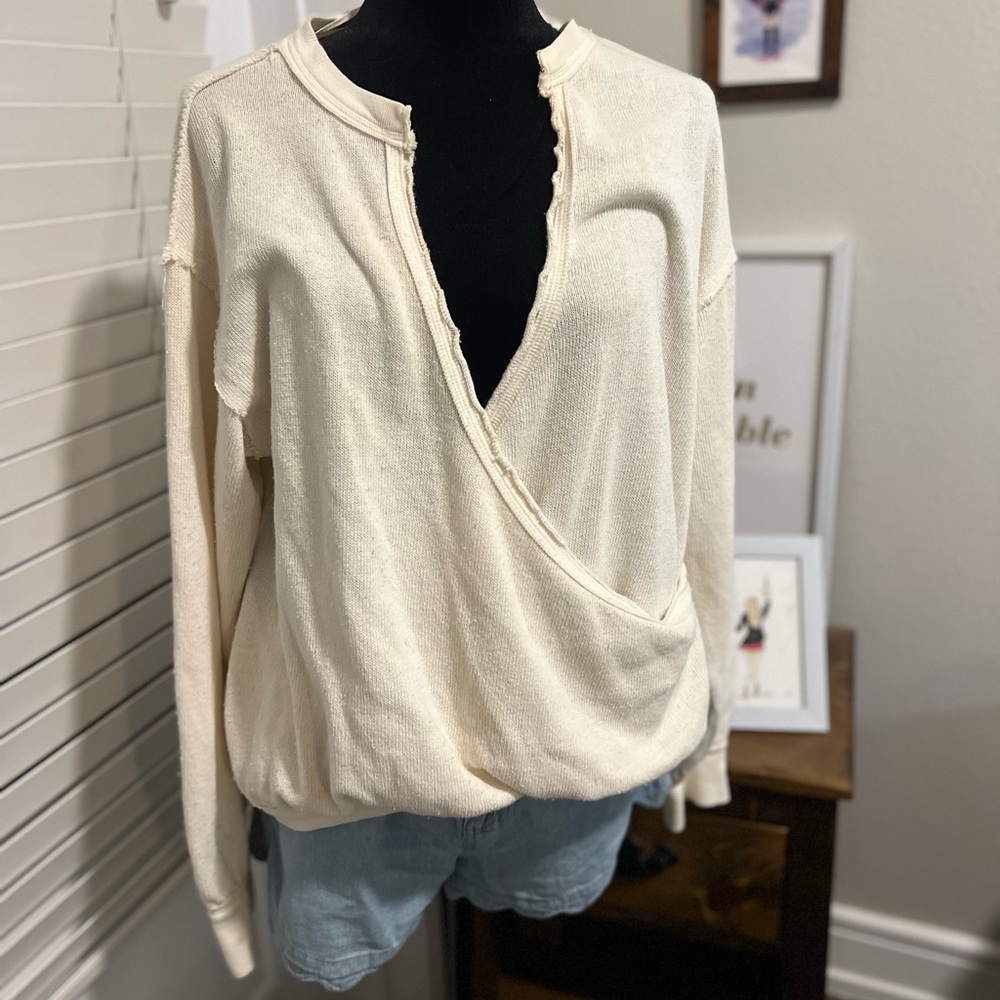 Free People | White Wrap-Style Long Sleeve Top | Size Small